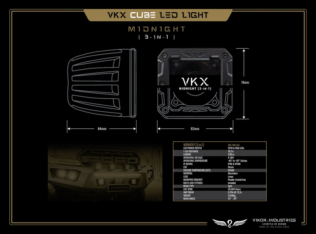 VKX Midnight 3-In-1 LED Cube Light (2")